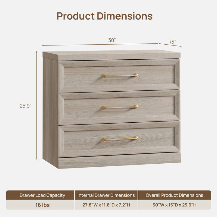 Helio Modern Nightstand with 3 Drawers, 30'' Wide