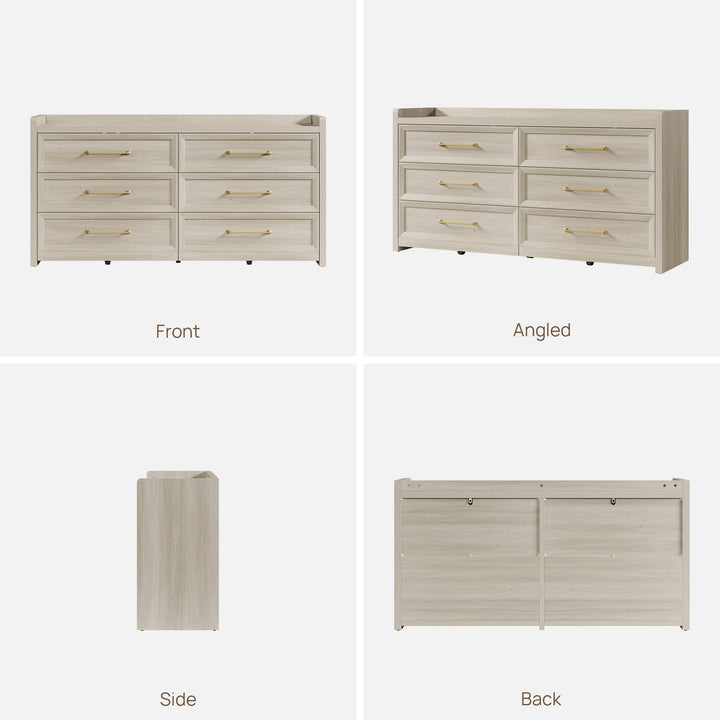 Helio White Dresser with 6 Drawers, 56'' Wide