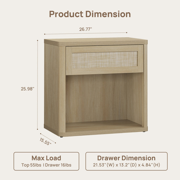 Zura 1-Drawer Nightstand, Boho Style, Set of 2
