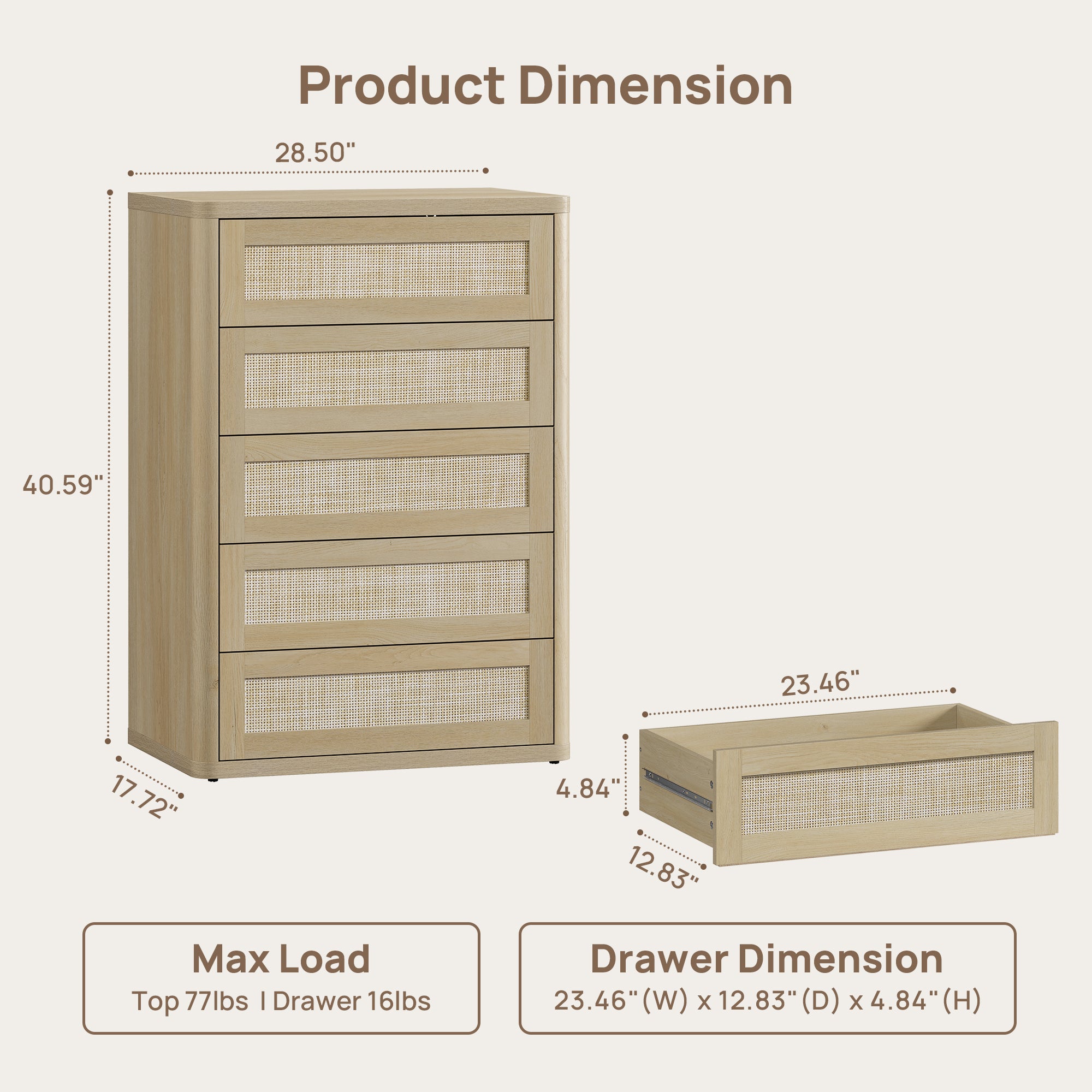 Zura Modern Dresser with 5 Drawers