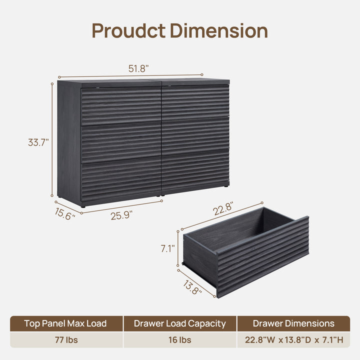 Stria 6 Drawers Dresser and Cas Nightstands Set