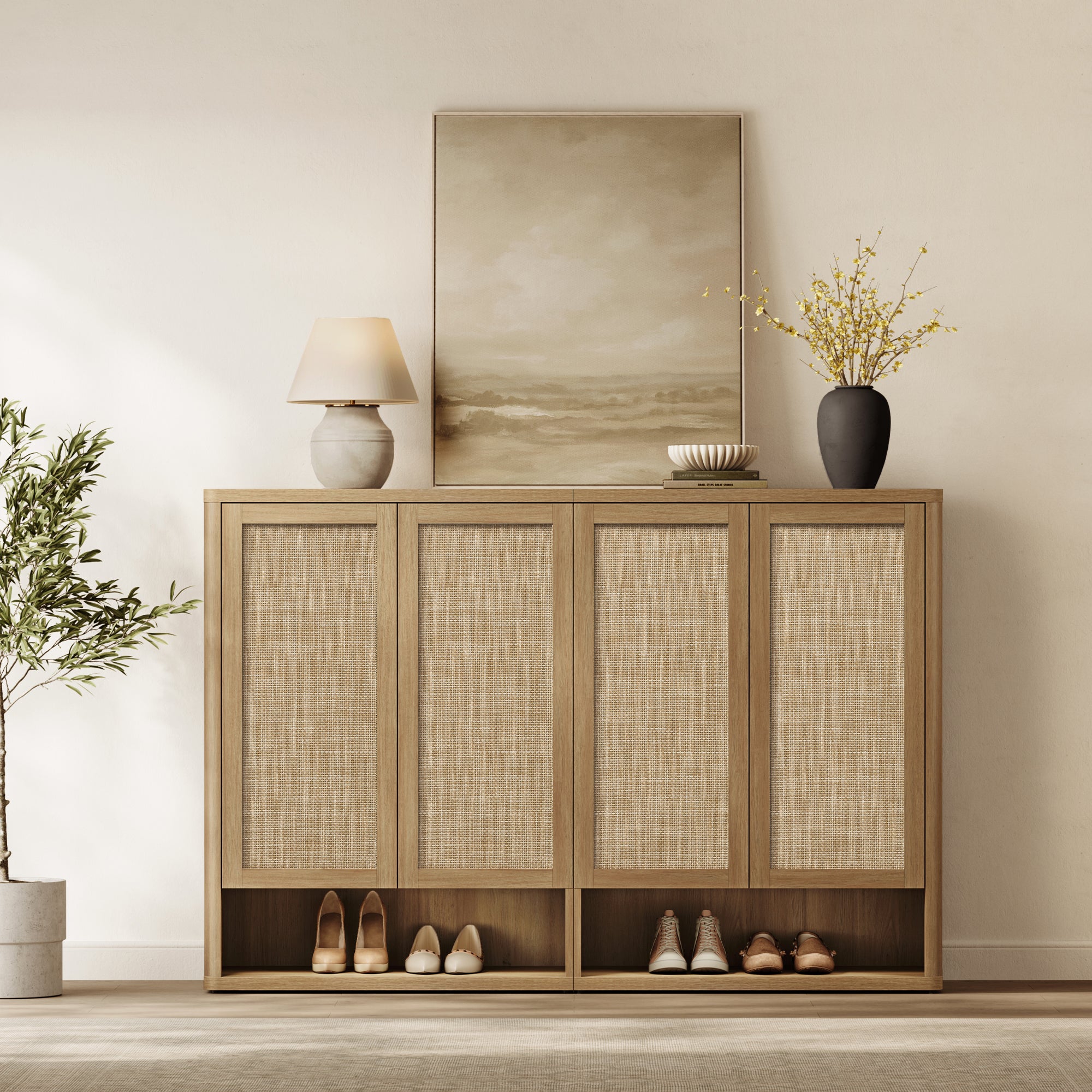 Zura Modular Rattan Shoe Cabinet, 50 Pairs