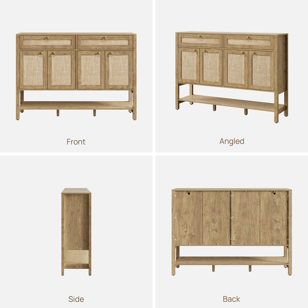 Terra Rattan Sideboard Cabinet, Modern Storage - Carbon Cherry - 2 Pieces