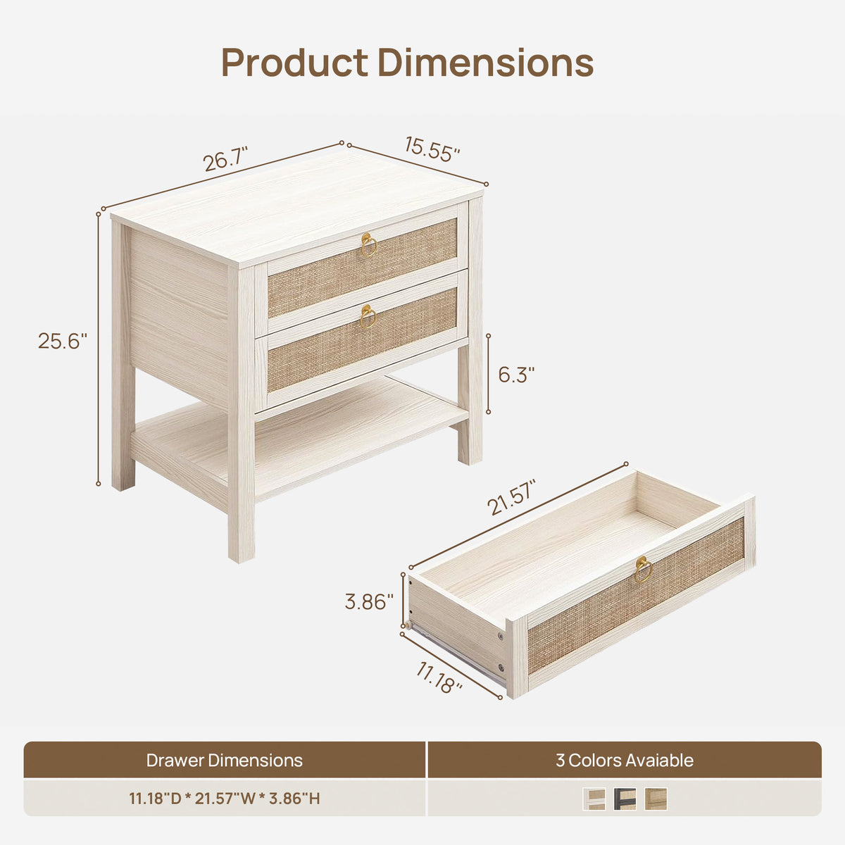 Terra White Nightstand, 25.6Inch Height