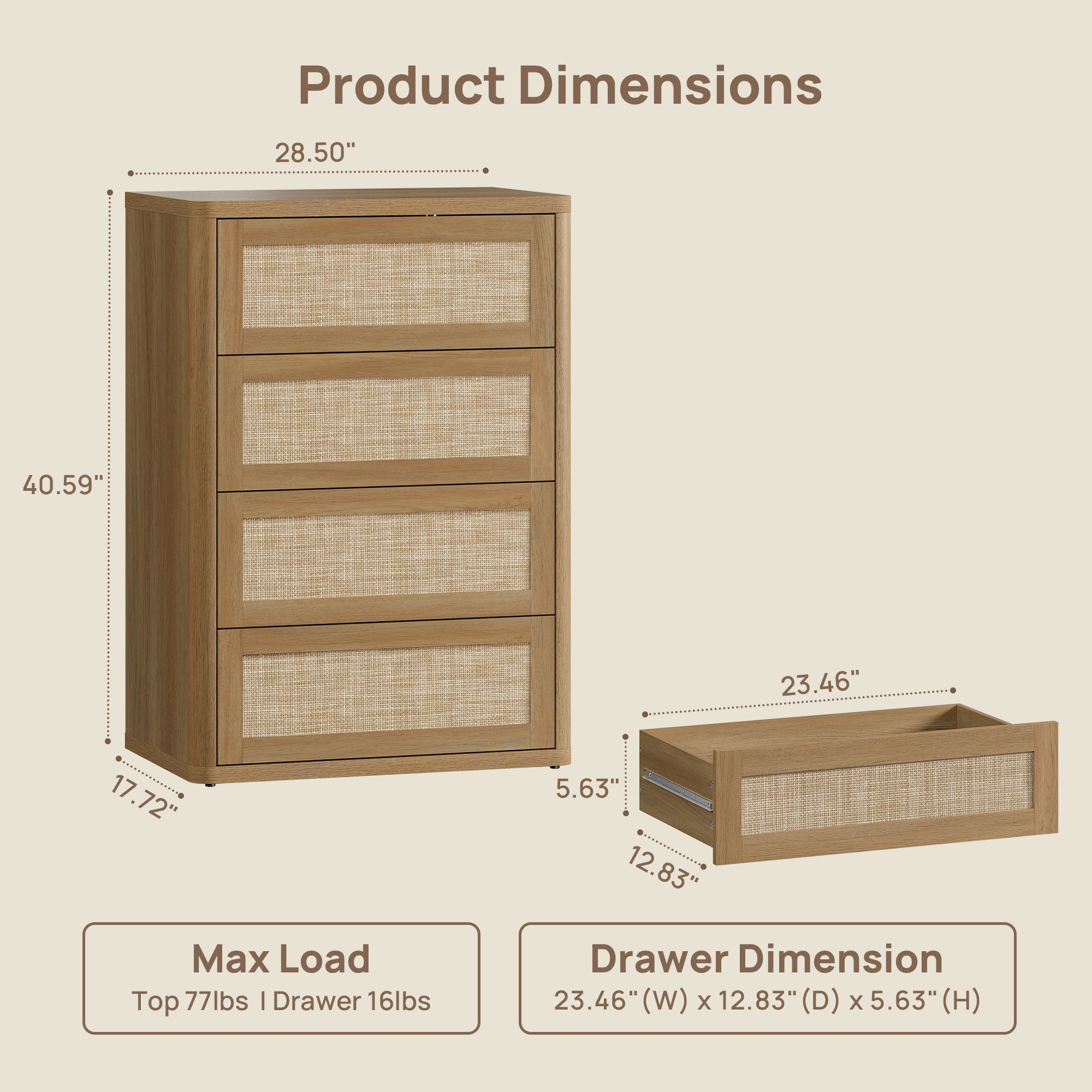 Zura Rattan 4-Drawer Dresser, Bedroom Storage