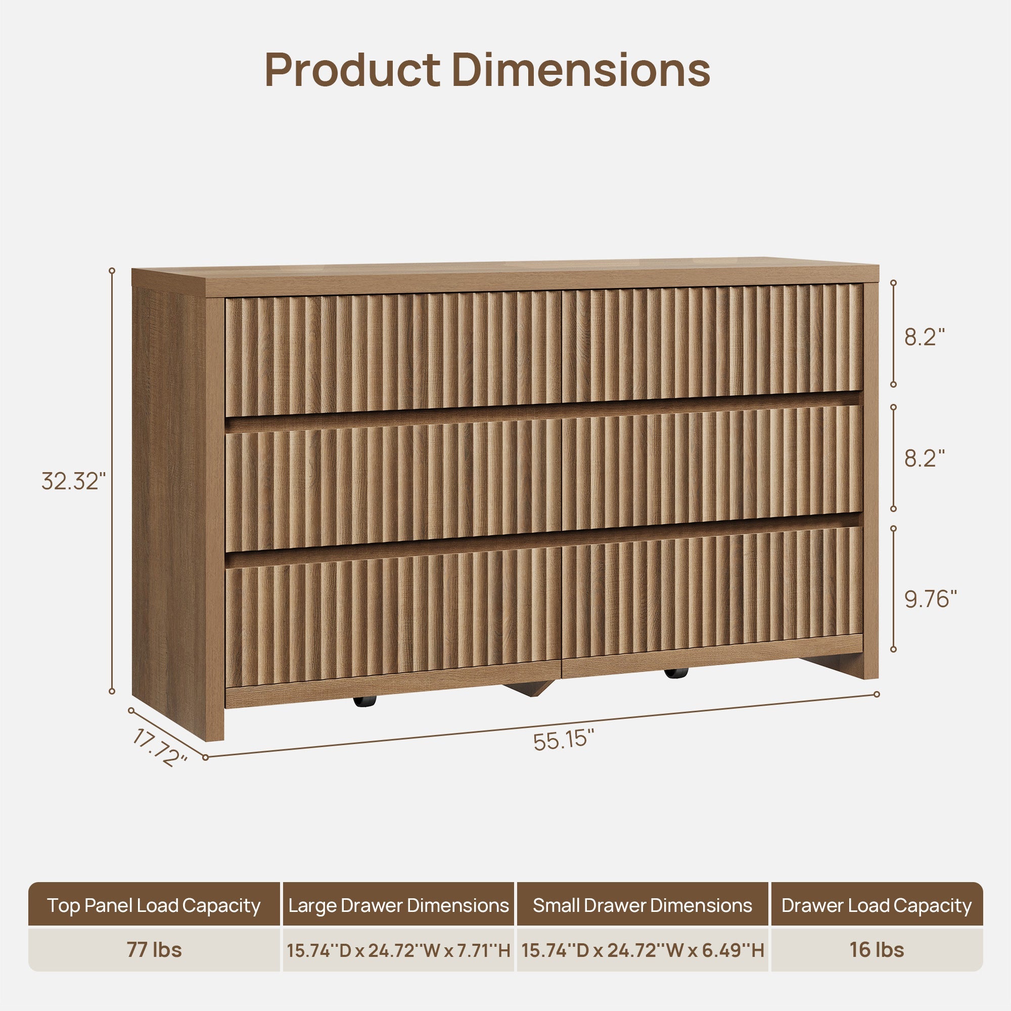 Prelude 6 Drawers Dresser, Large Capacity, Set of 2
