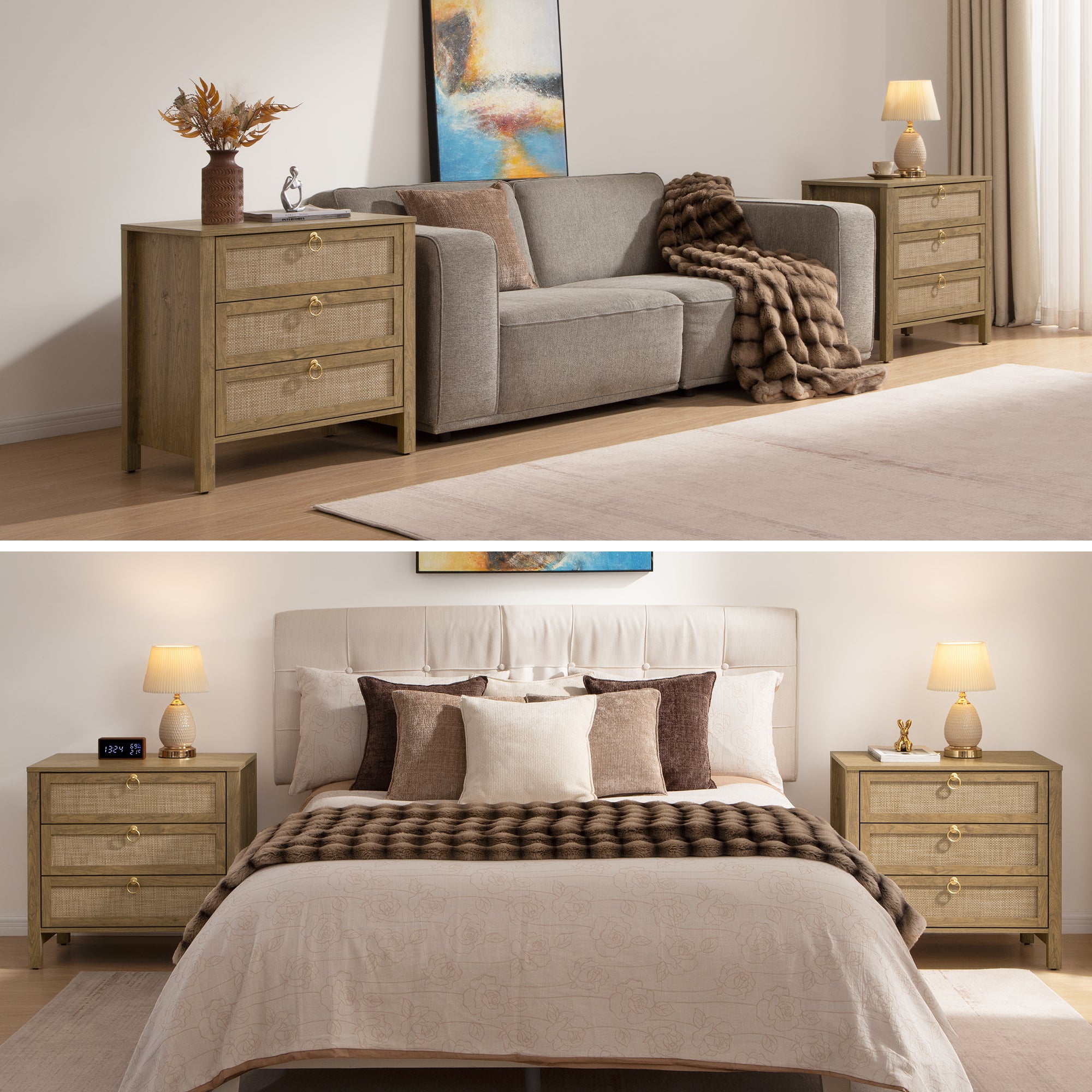 Terra 4 Doors Sideboard and 3 Drawers Nightstands Set