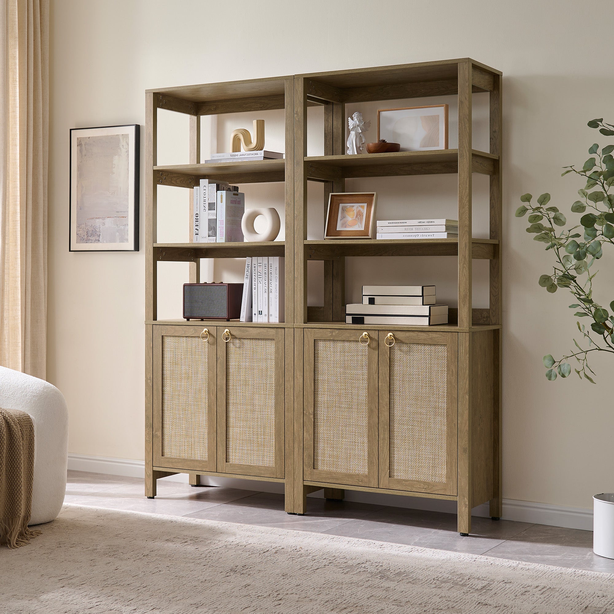 Terra Rattan White Bookshelf, 2 Doors