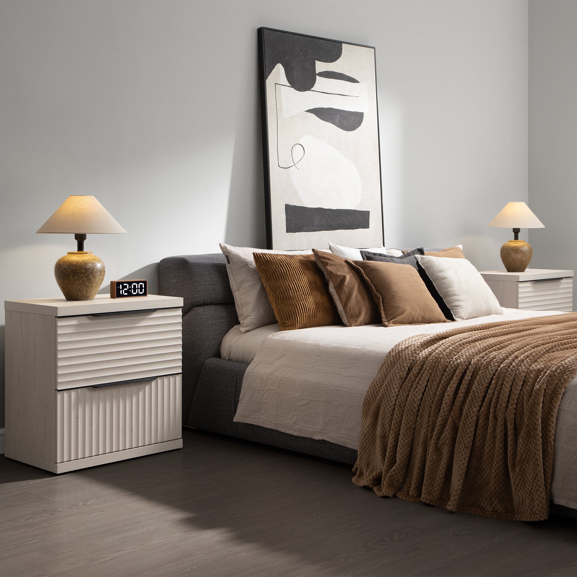 Stria Chest of 9 Drawers and Nightstands Set