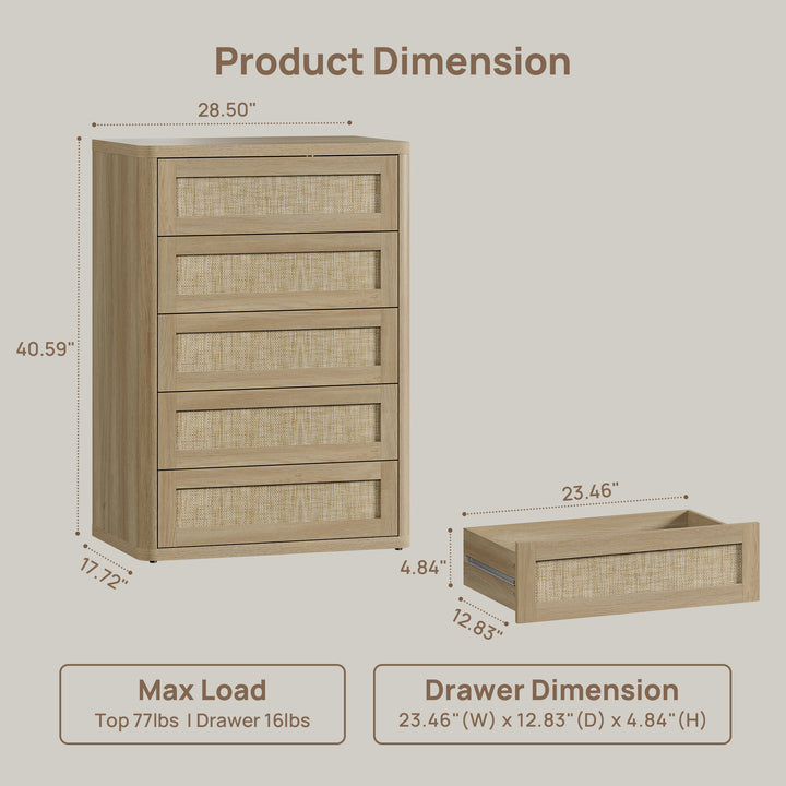 Zura Rattan Dresser, 5 Drawers