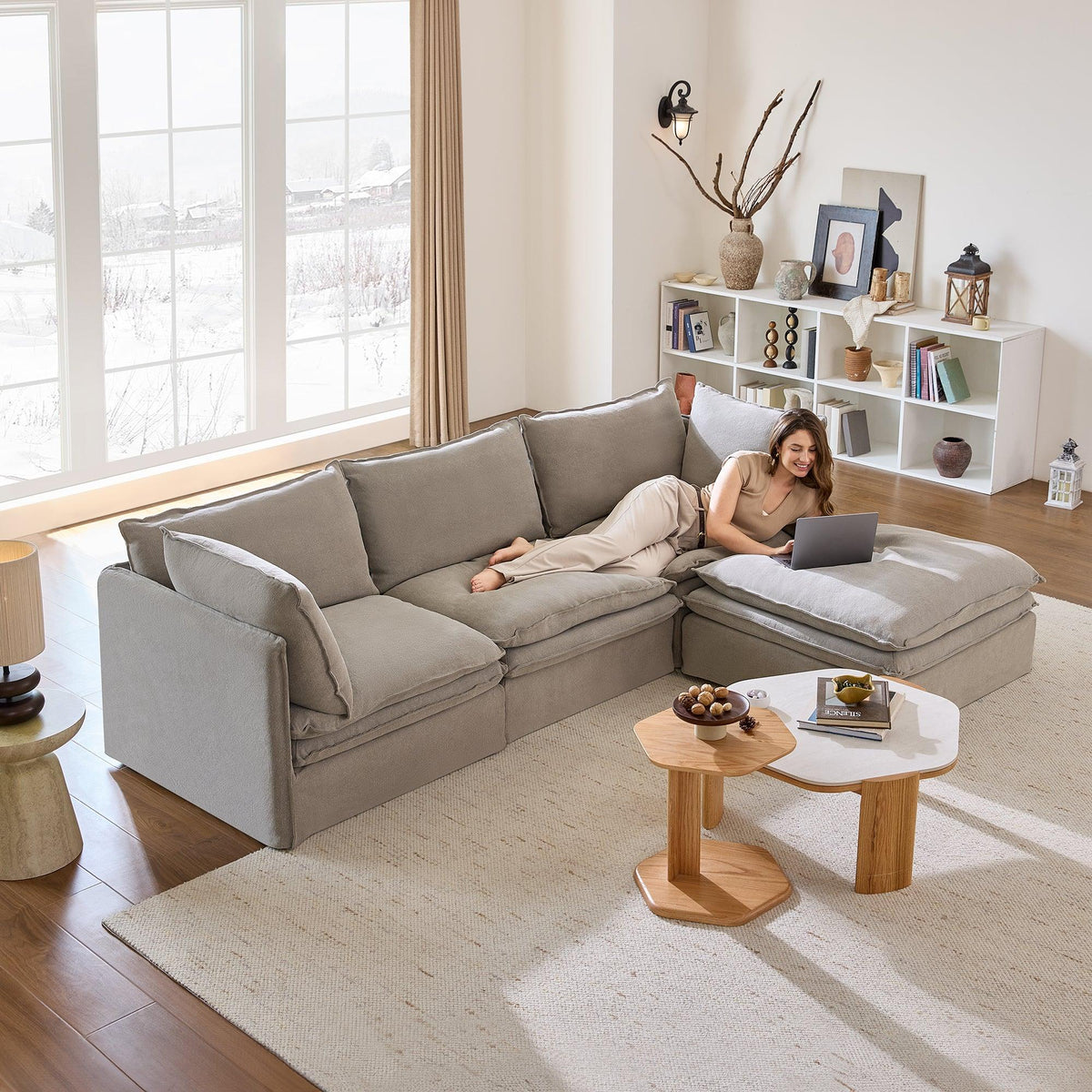 Eira L-Shape Sofa of 3 Seaters with Ottoman