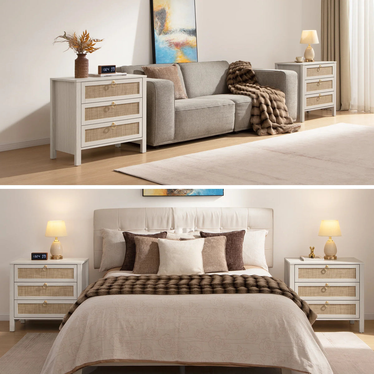 Terra Dresser and 3 Drawers Nightstands Set