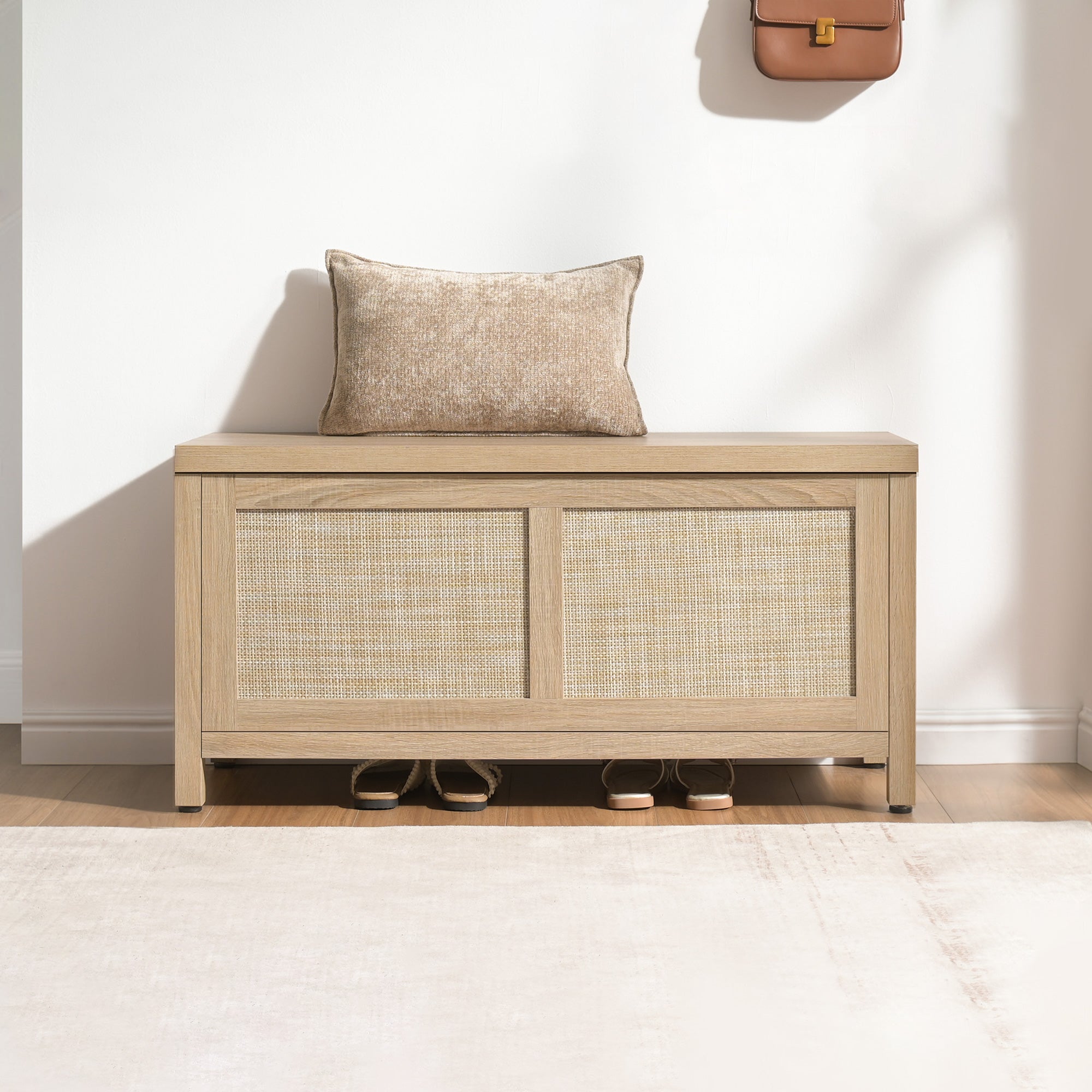 Savanna Flip-Open Rattan Shoe Bench