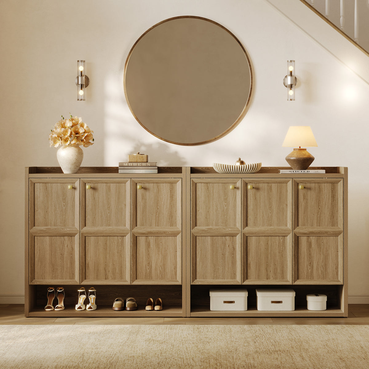 Helio 3 Doors Shoe Cabinet, Holds 26 Pairs