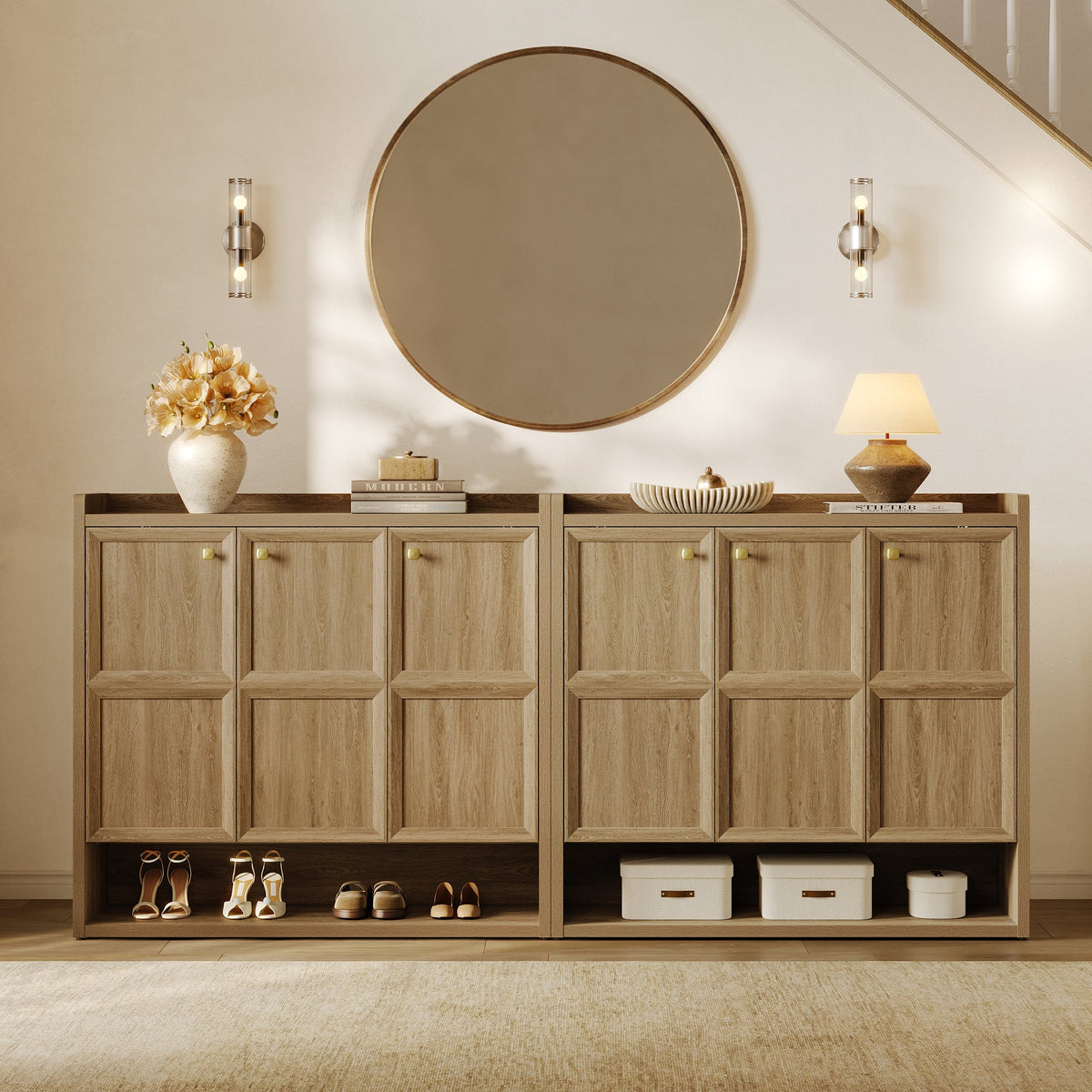 Helio 26-Pair Shoe Cabinet, 3 Doors Storage, Set of 2