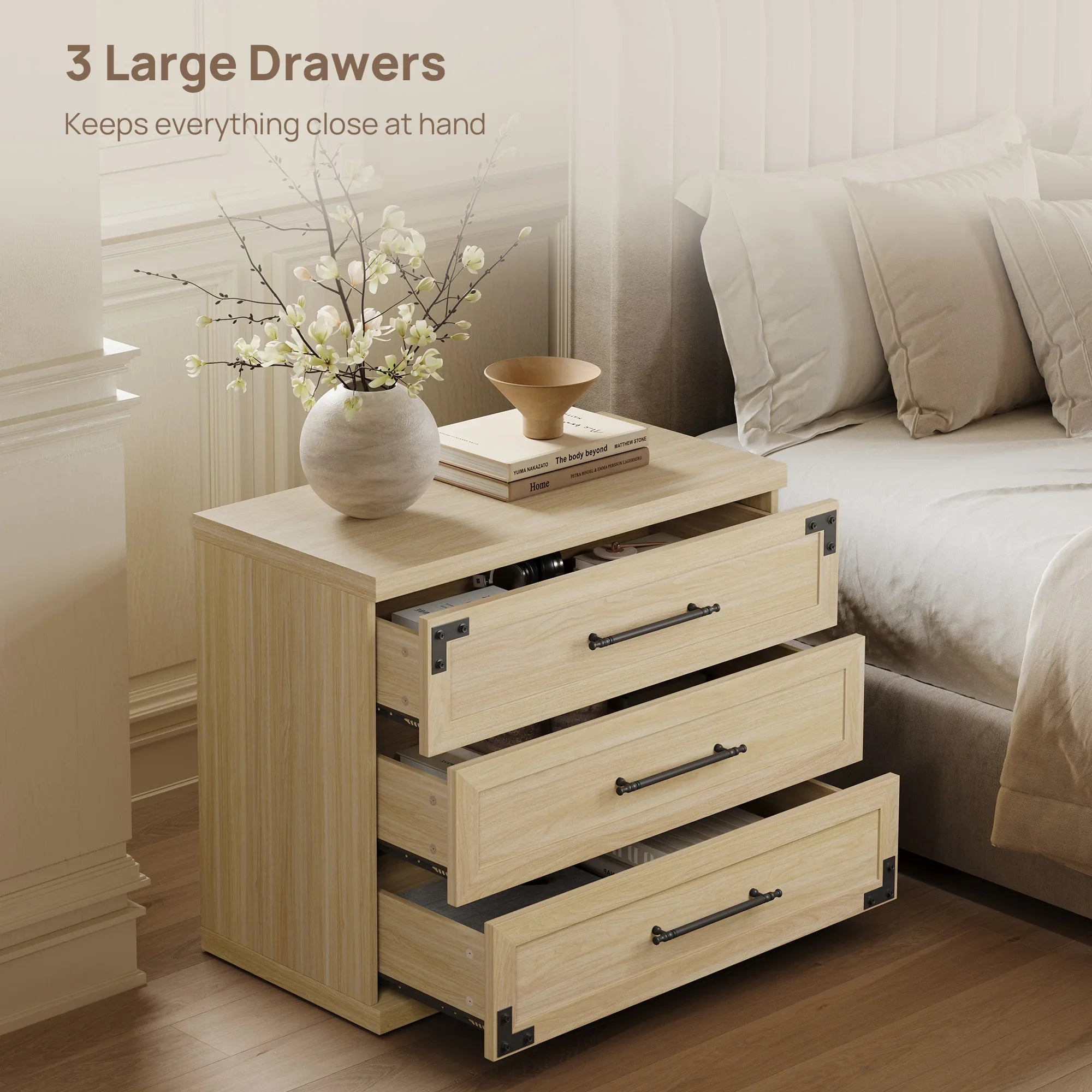 Willow 3-Drawers Nightstands Set, 25.5 Inch Tall