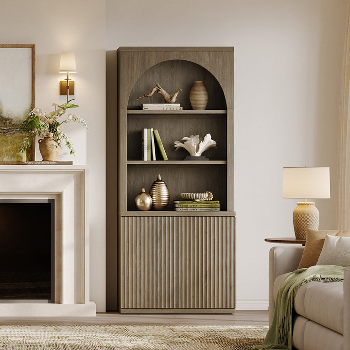 Stria Modern 2-Door Arched Storage Bookcase, Set of 2