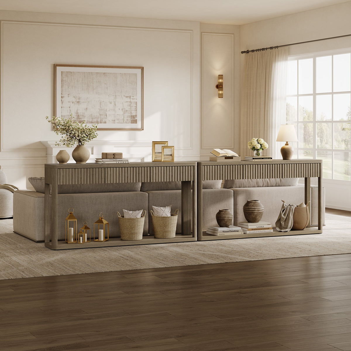 Cas Set of 2 Modern Entryway Tables, 60'' Wide