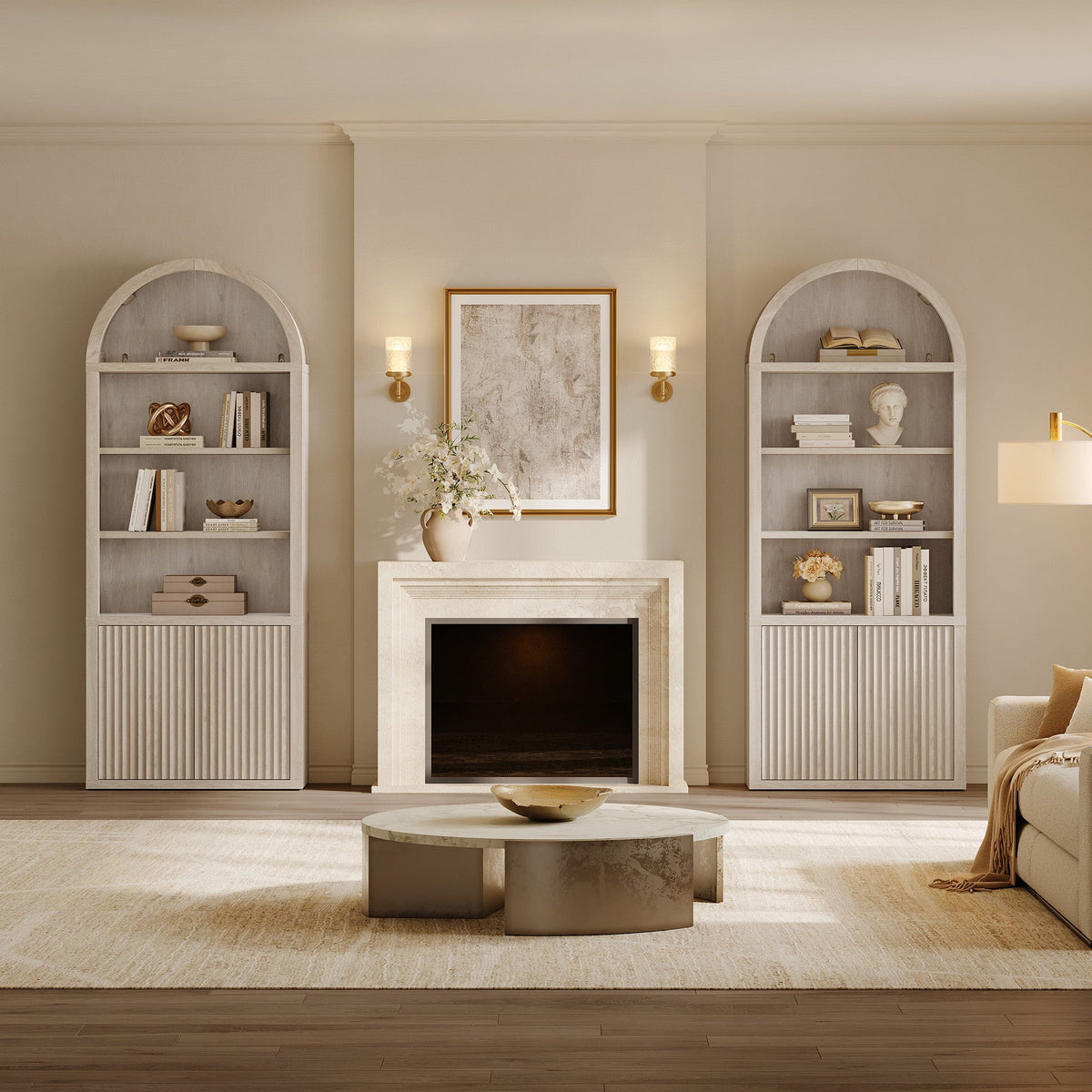 Cas Modern Arched Bookcase, Large Storage, Set of 3