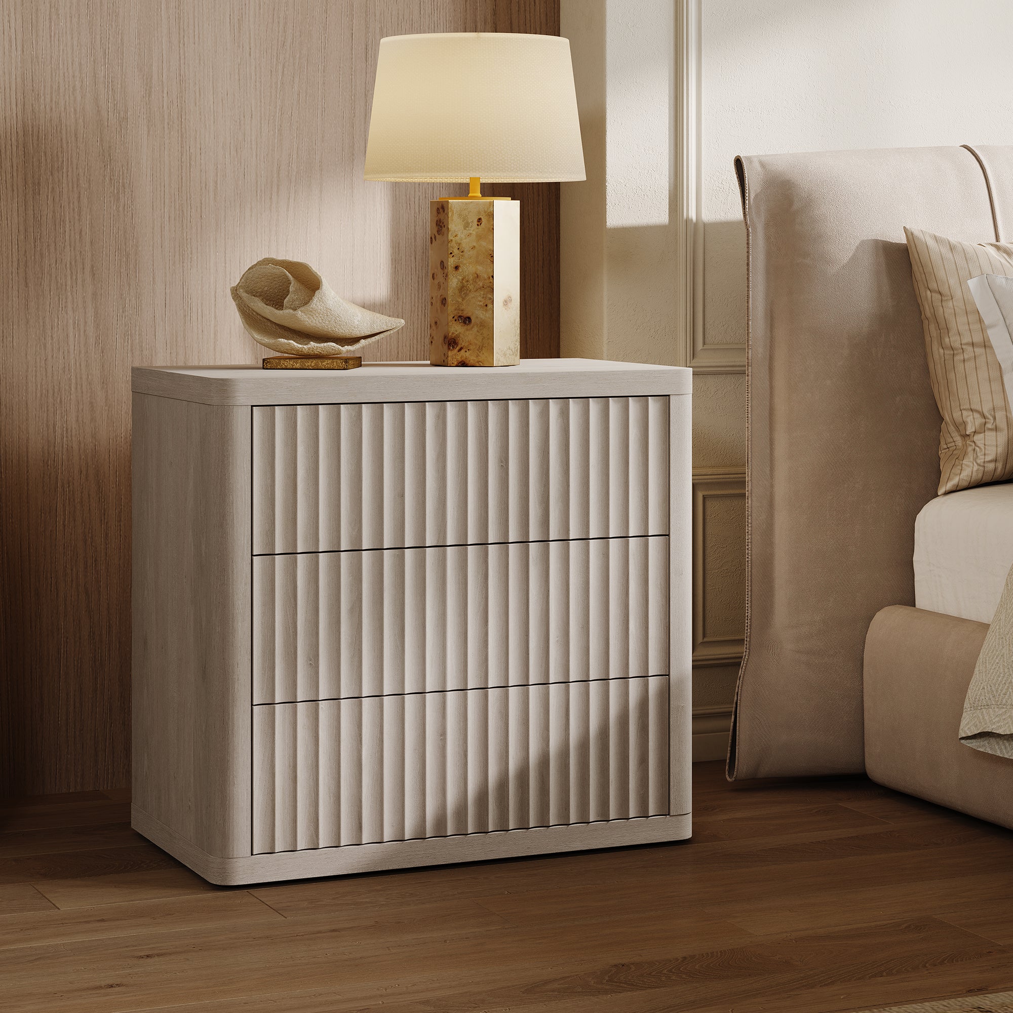 Cas Nightstand with 3 Drawers, Large Storage