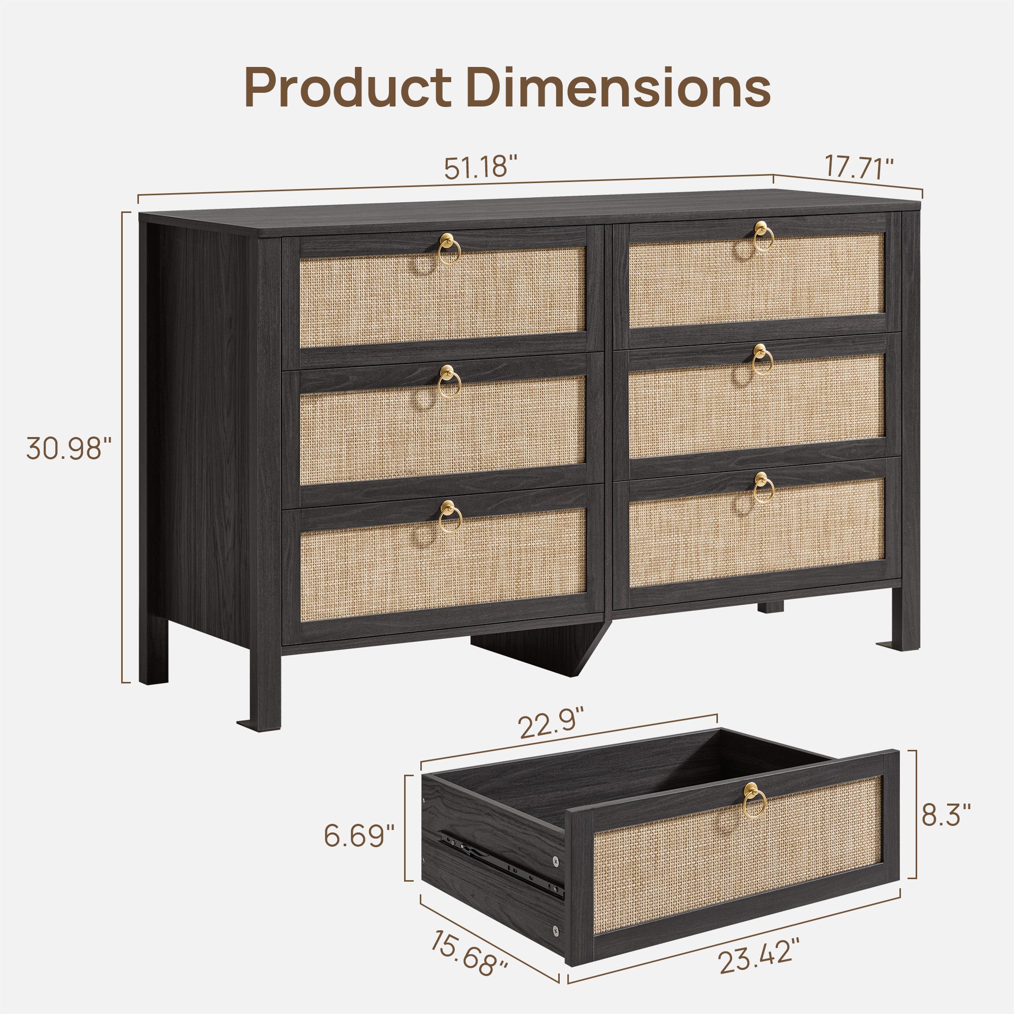 Terra Black Dresser, 6 Drawers