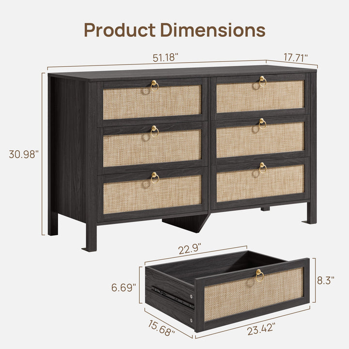 Terra 6-Drawer Dresser, Golden Handle, Set of 2