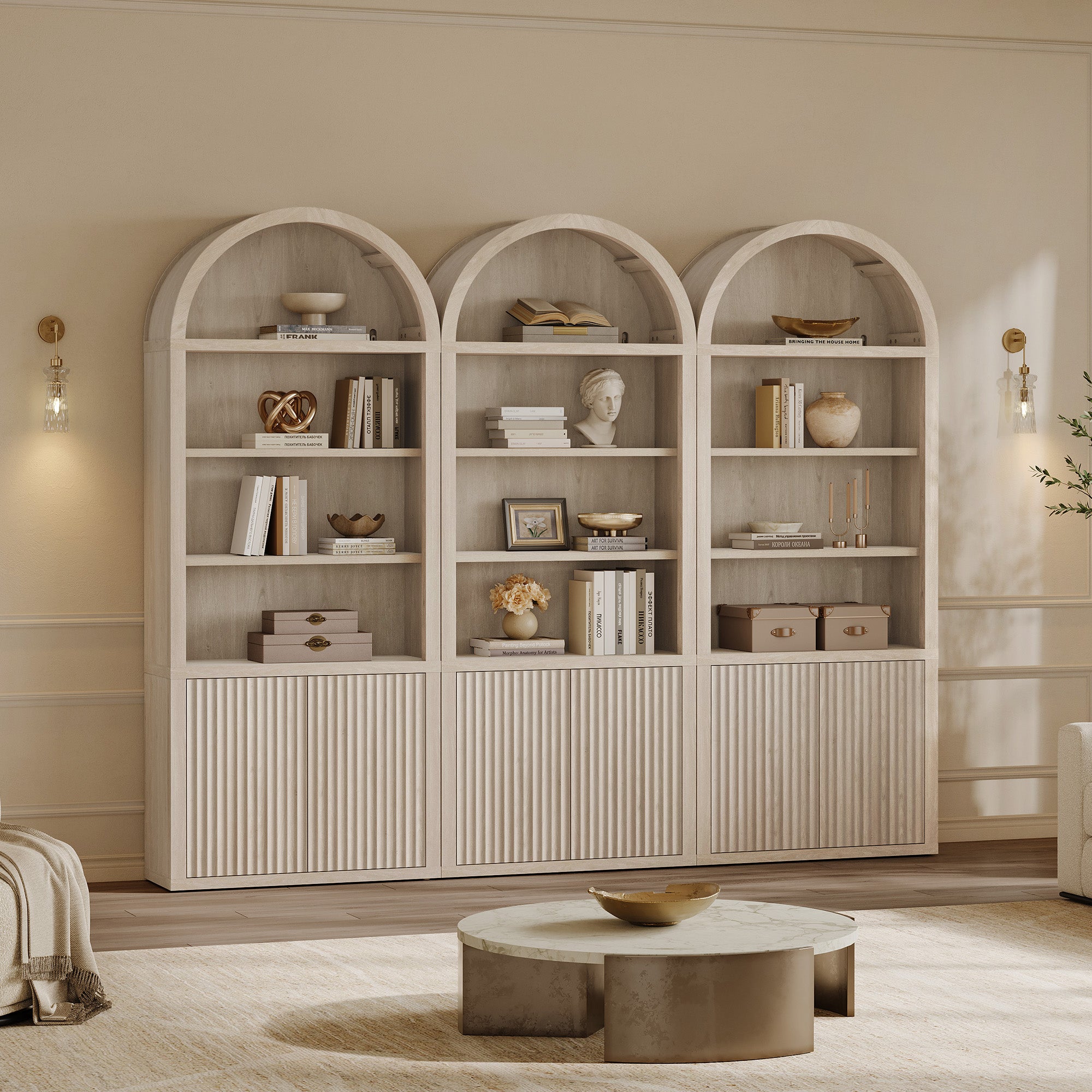 Cas Fluted 2-Door Bookcase, Arched Top