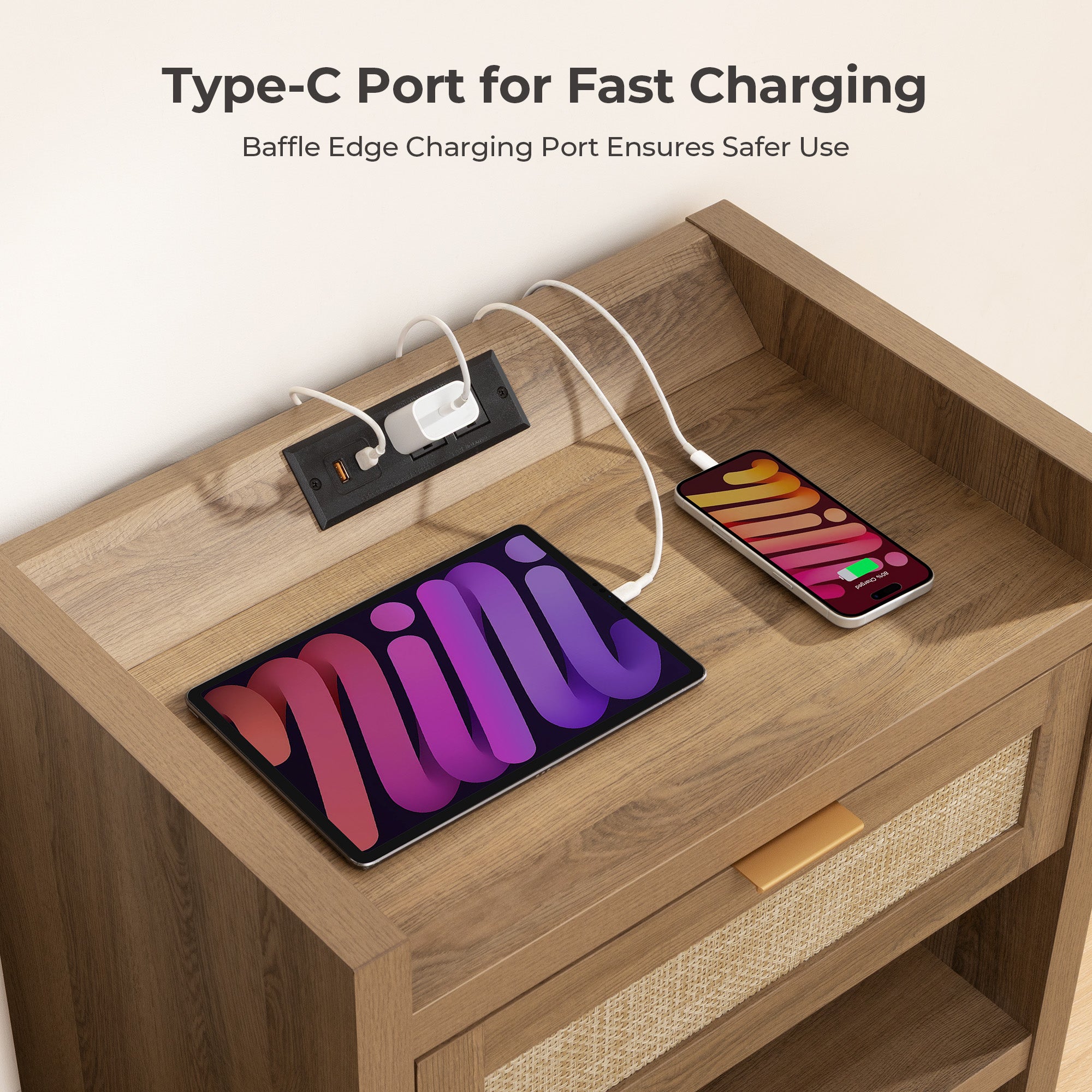 Savanna Nightstand with Charger and Dresser Set