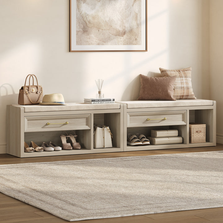 Helio Shoe Bench with Drawer, 40.6-Inch Wide