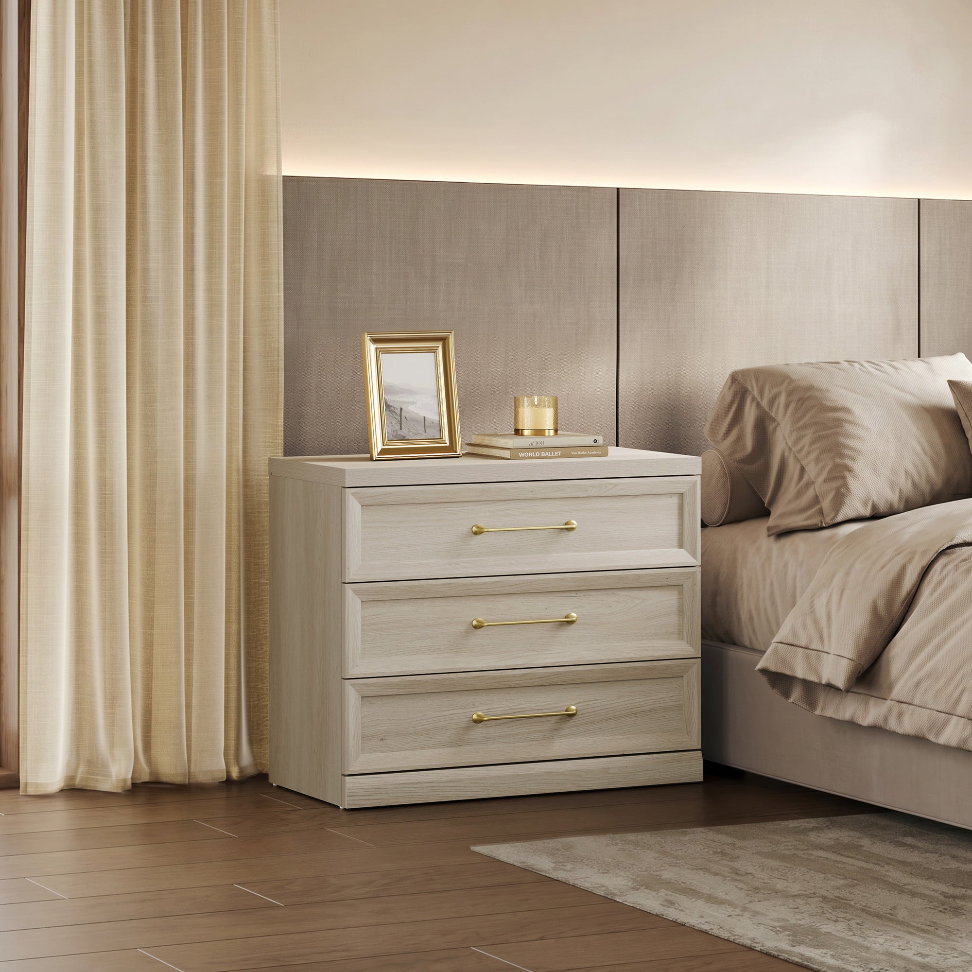 Helio 3-Drawer Nightstand, Bedroom Storage