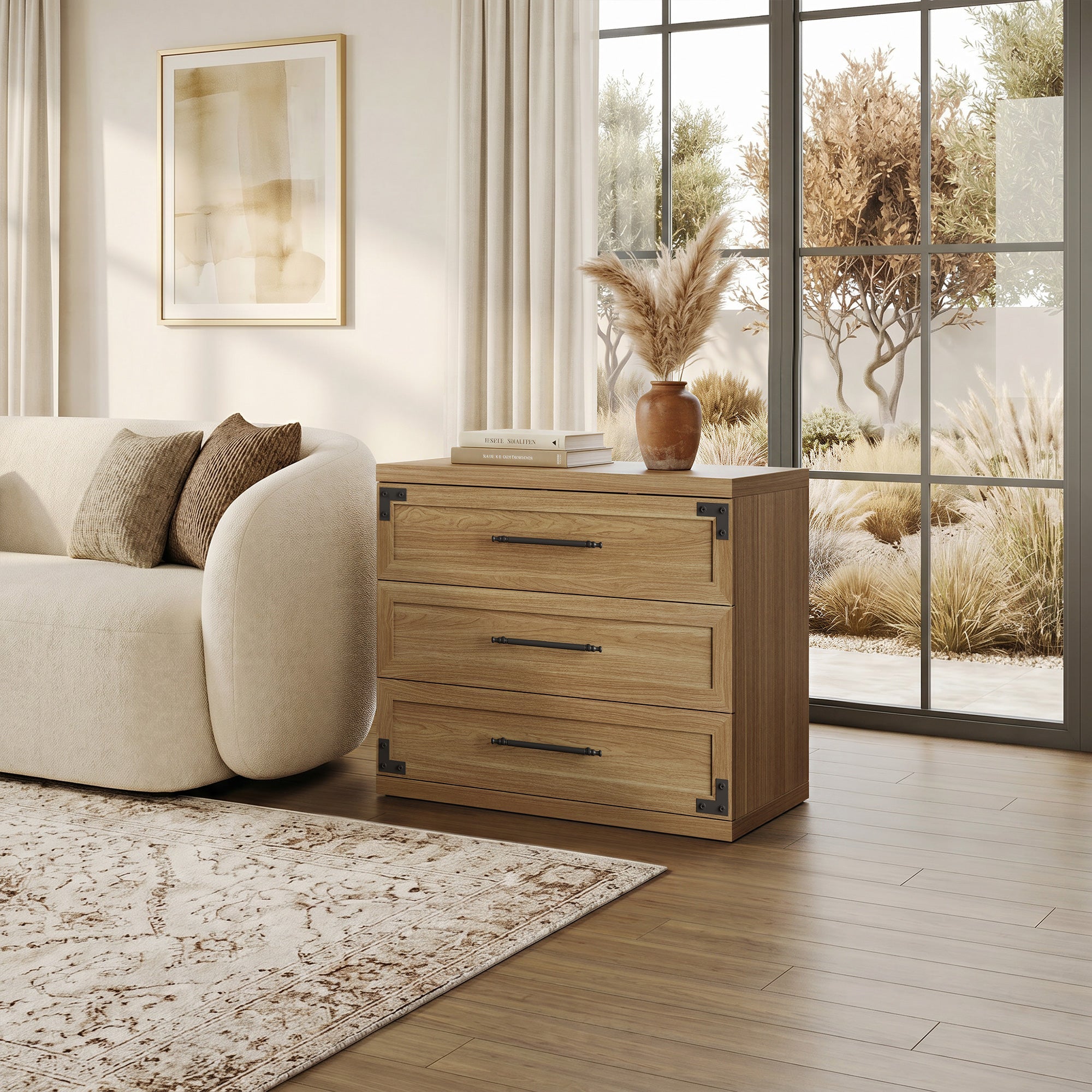 Willow 3-Drawers Nightstands Set - 2 Pieces - Oak Brown