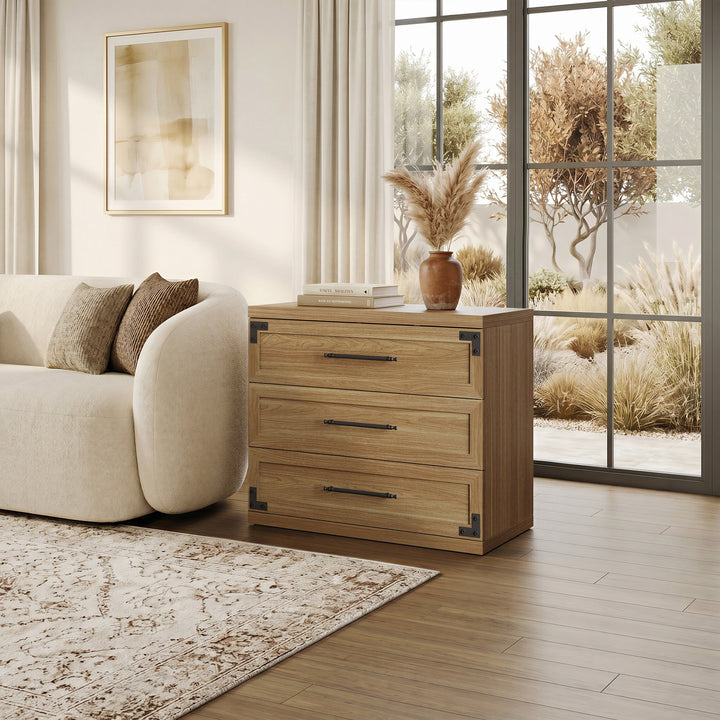 Willow 3-Drawers Nightstands Set - 2 Pieces - Oak Brown