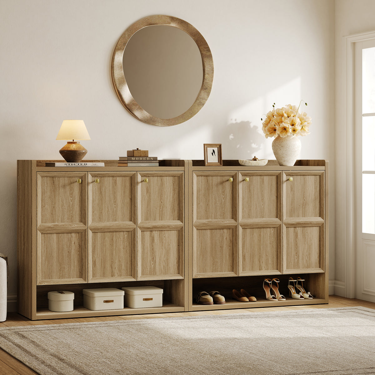Helio 3 Doors Shoe Cabinet, Holds 26 Pairs