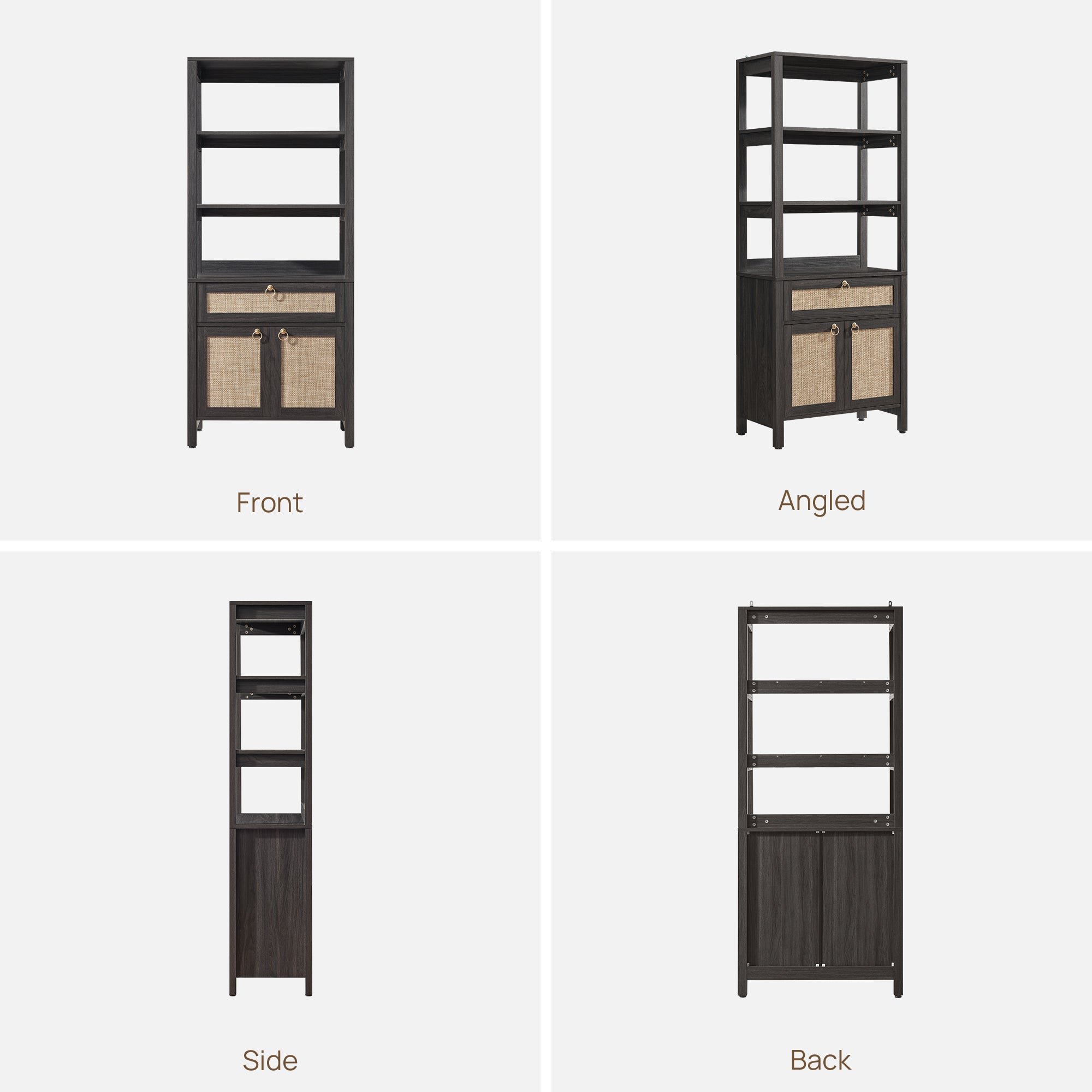 Terra Black Rattan Bookshelf, Large Storage