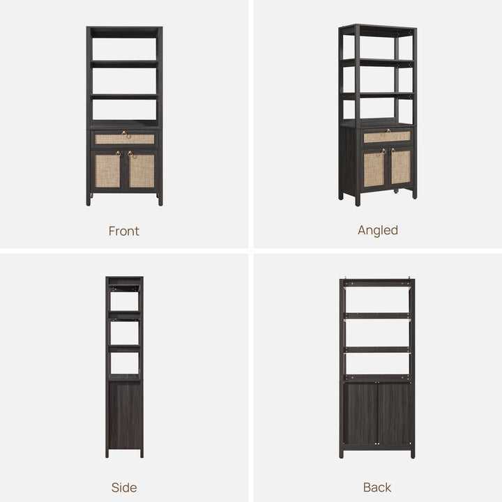 Terra Black Rattan Bookshelf, Large Storage