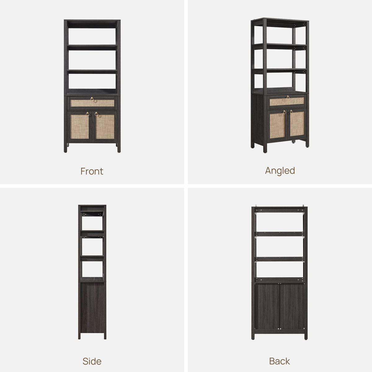 Terra Black Rattan Bookshelf, Large Storage