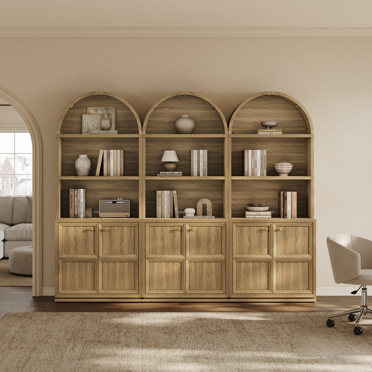 Helio 81'' Tall Arched Bookcase with 2 Doors, Set of 3