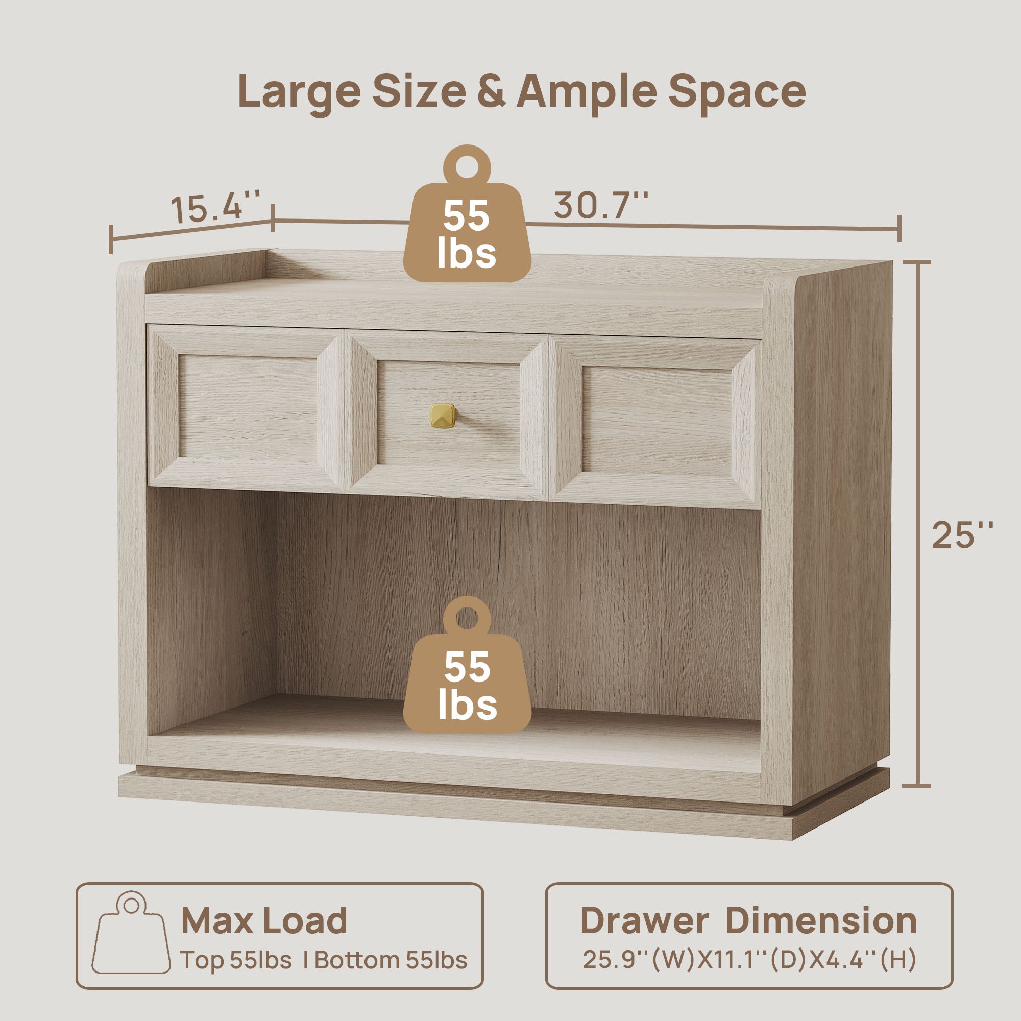 Helio White Dresser and Nightstands Set, Large Storage