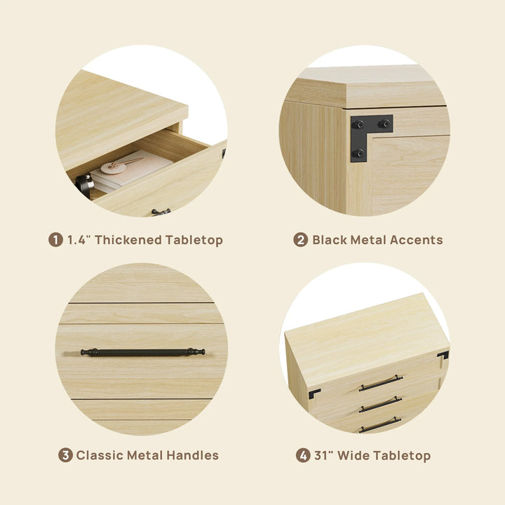 Willow 3-Drawers Nightstands Set, 25.5 Inch Tall