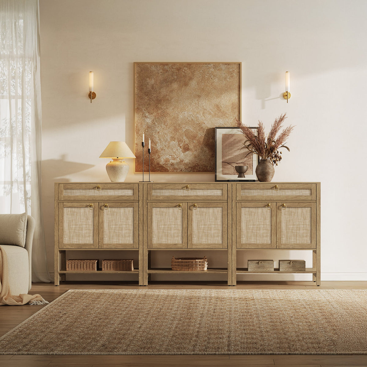 Terra Rattan Buffet Cabinet with Storage, Set of 3