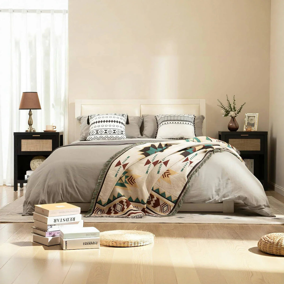 Black Boho Style Nightstand