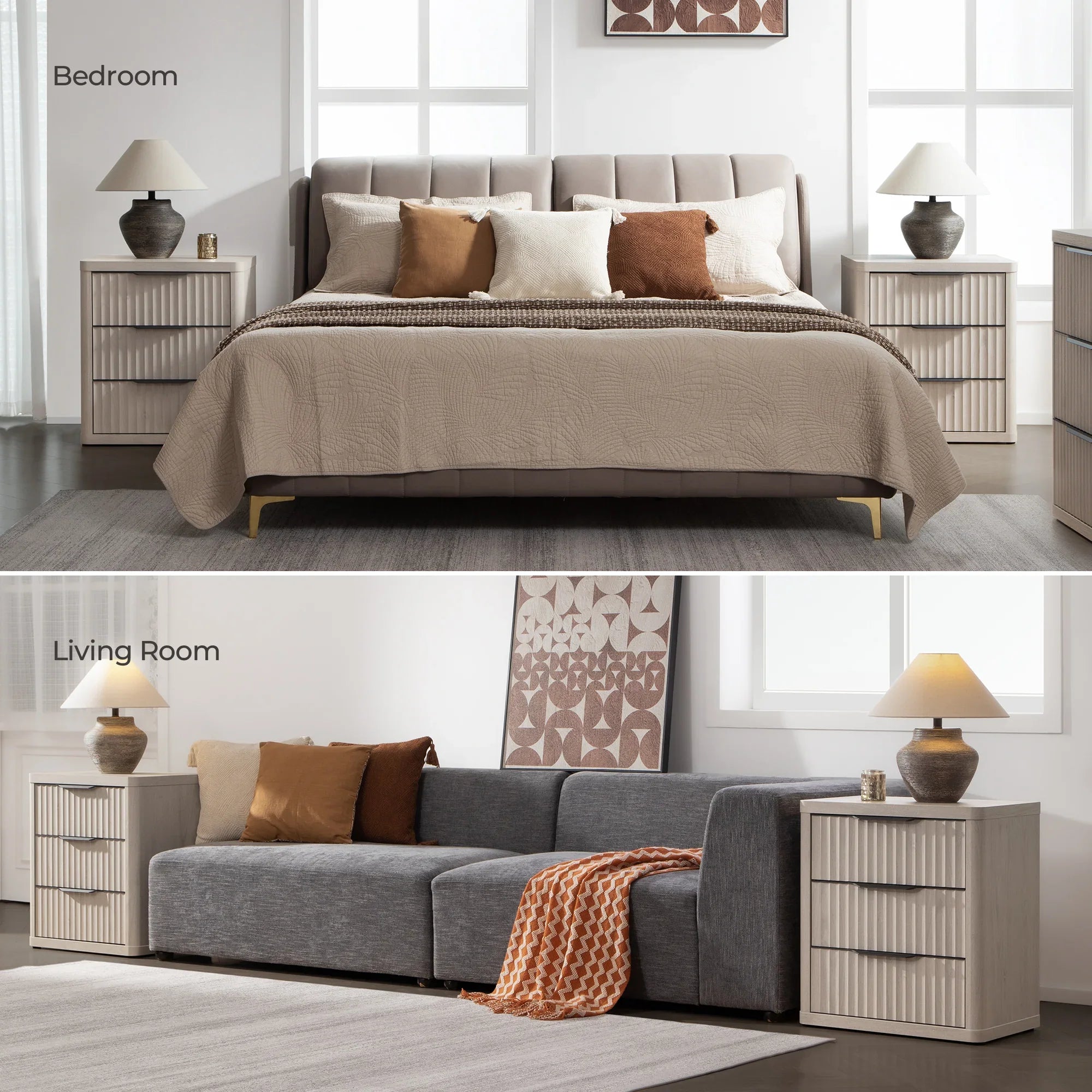 Stria 9-Drawer Dresser and Cas 3-Drawer Nightstand Set