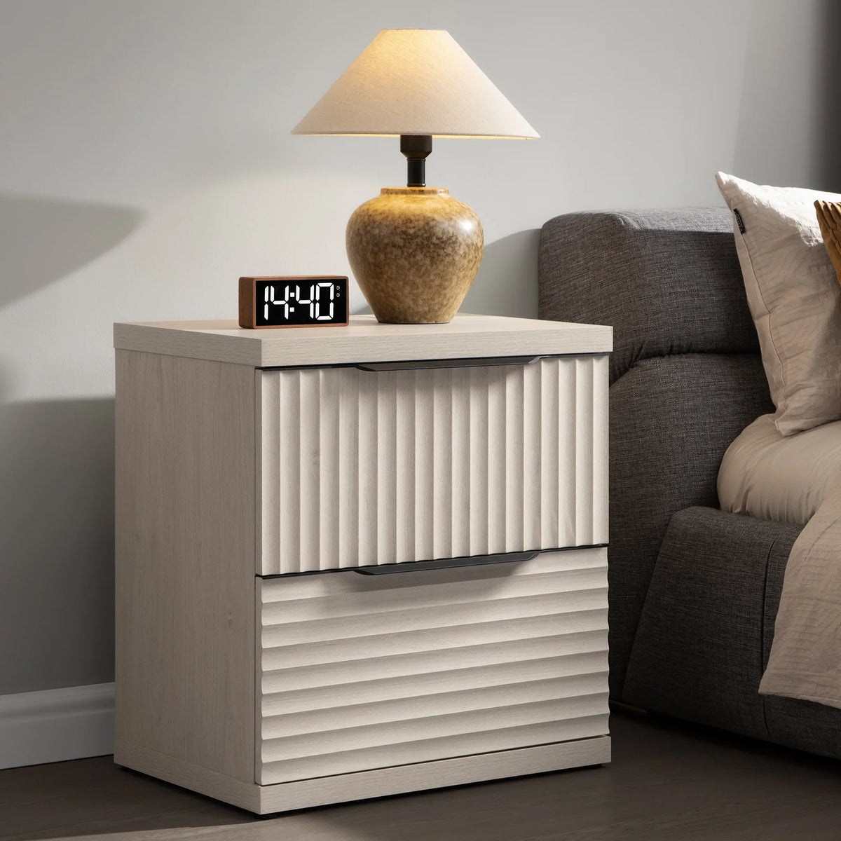 Stria 2-Drawer Nightstand with Interchangeable Panels