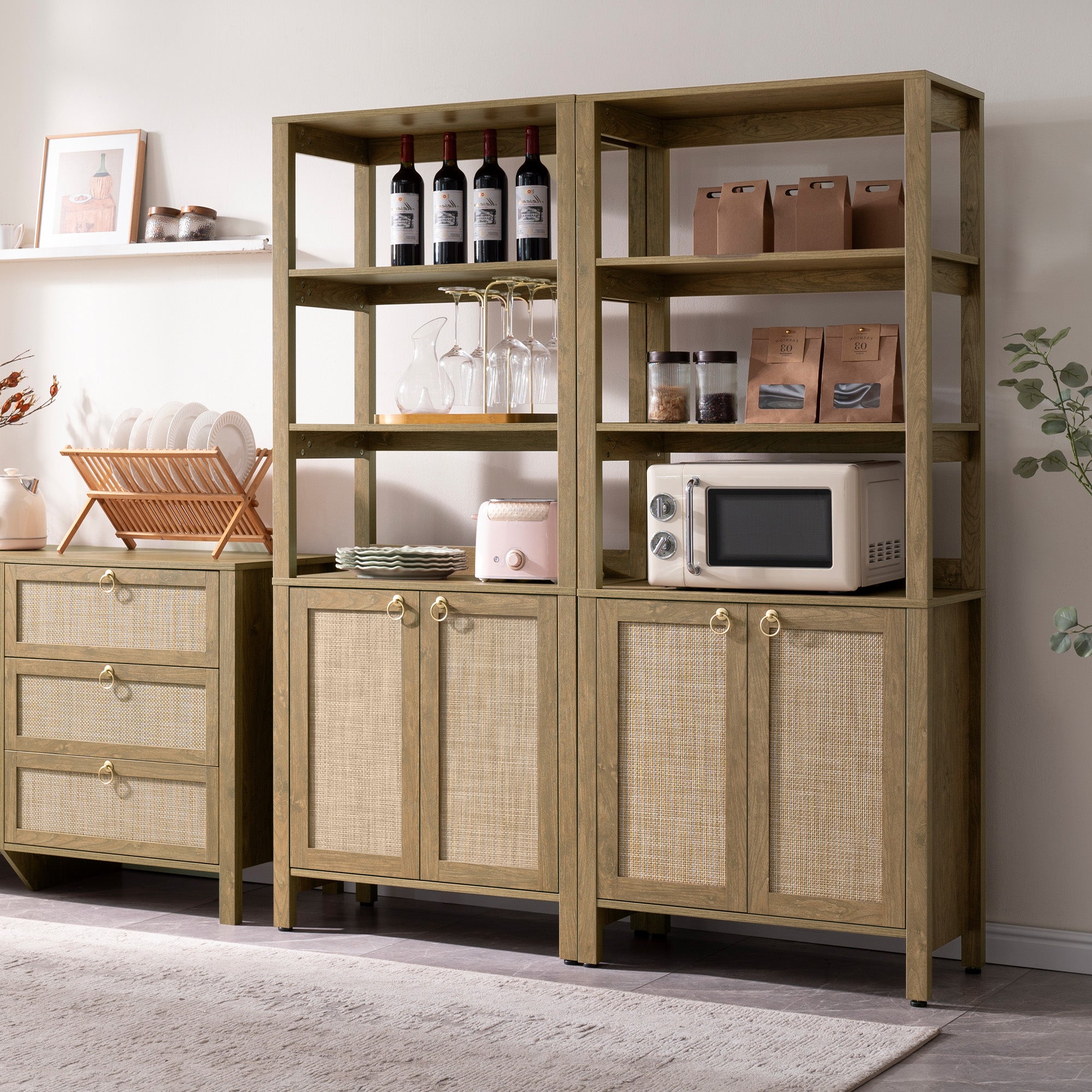 Terra Rattan White Bookshelf, 2 Doors