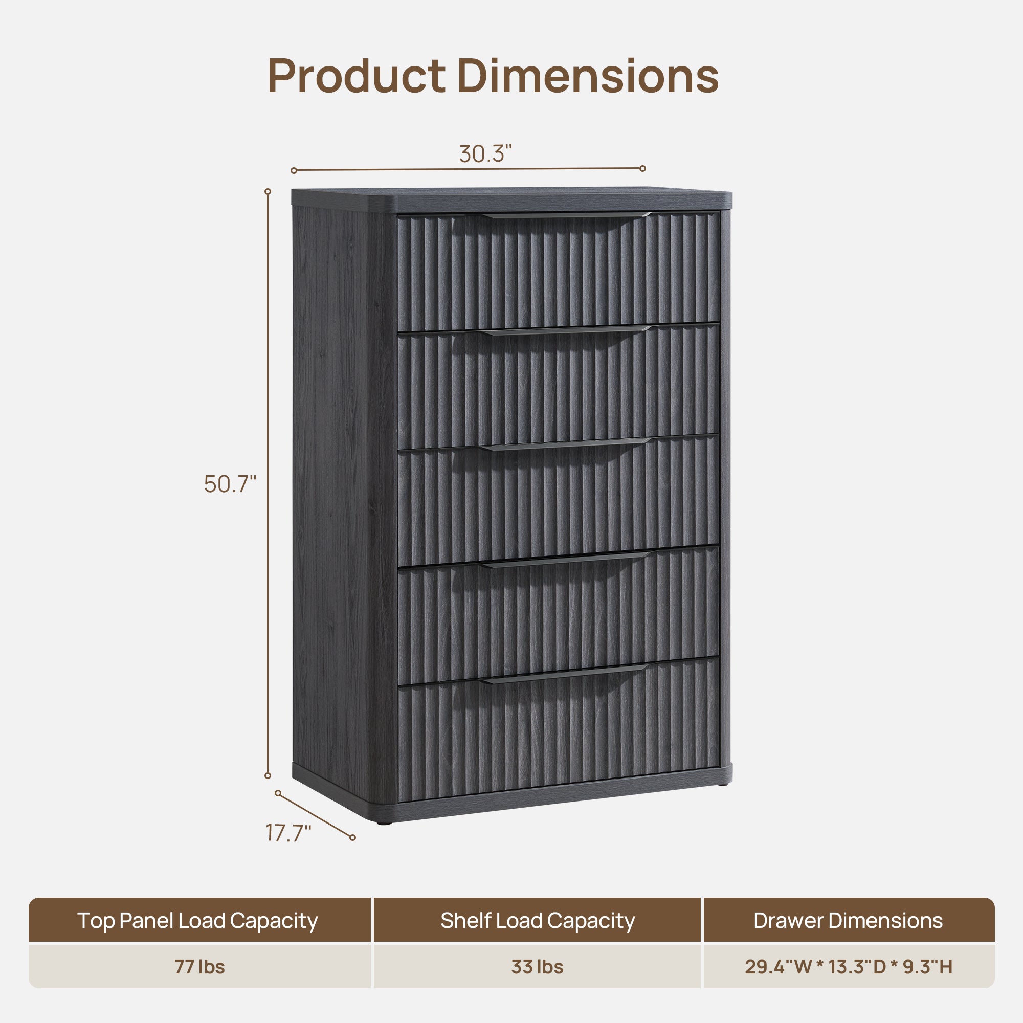 Cas Modern 5-Drawer Dresser, 50.7 Inches Tall