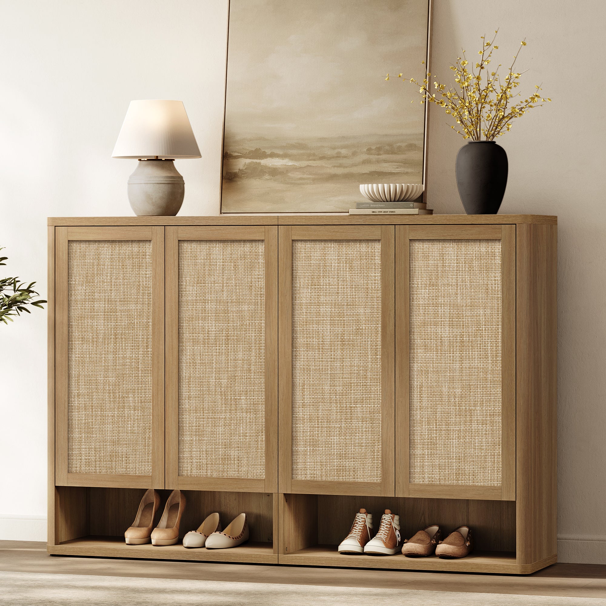 Zura Modular Rattan Shoe Cabinet, 50 Pairs