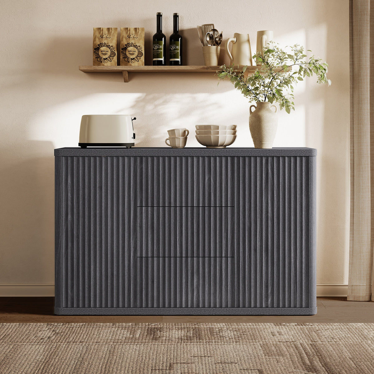 Cas Contemporary Sideboard Cabinet with Storage - Dark Grey Alder - 1 Piece