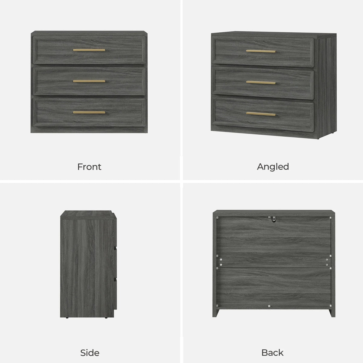 Crescent Nightstand with 3 Drawers for Bedroom