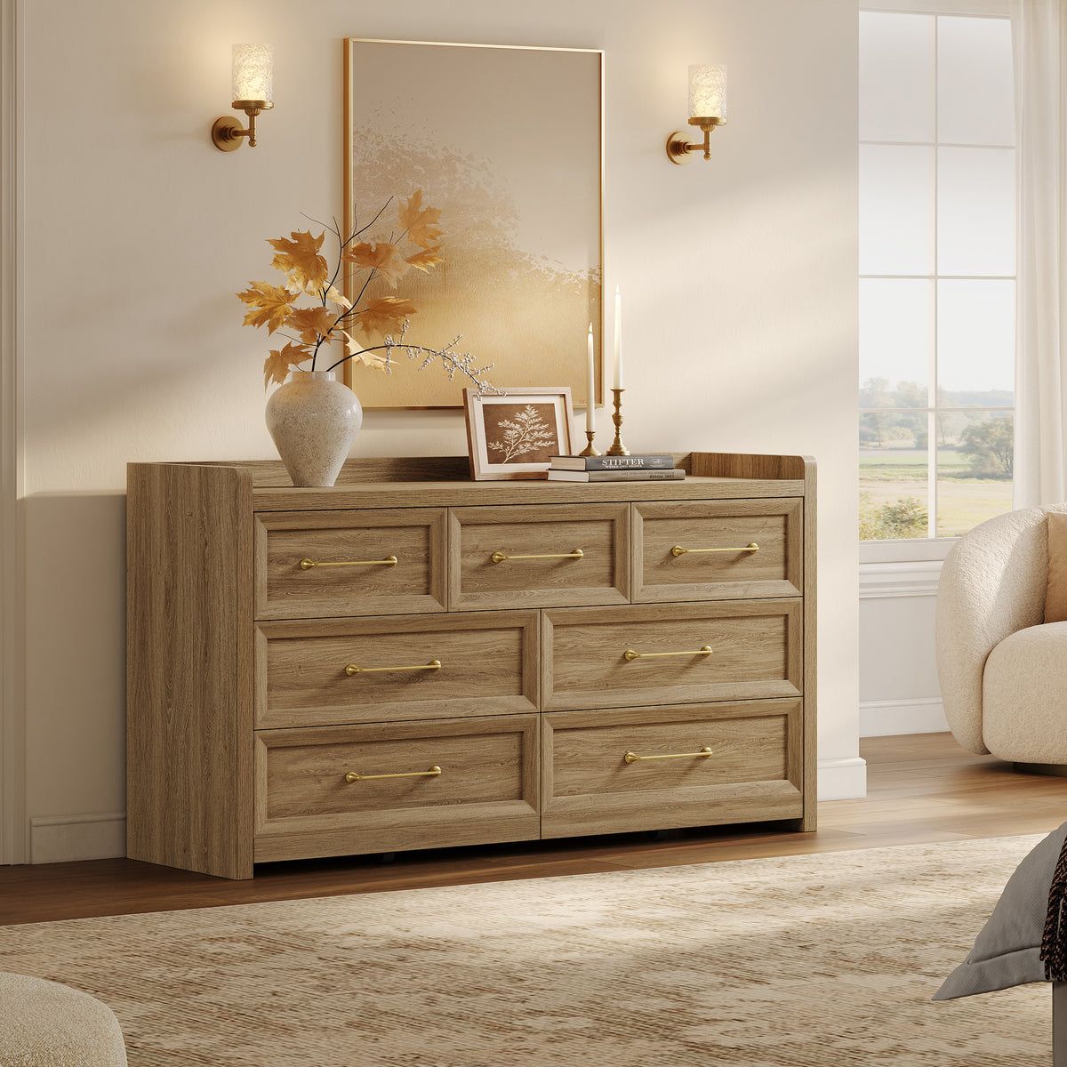 Helio White Dresser with 7 Drawers, Bedroom Storage