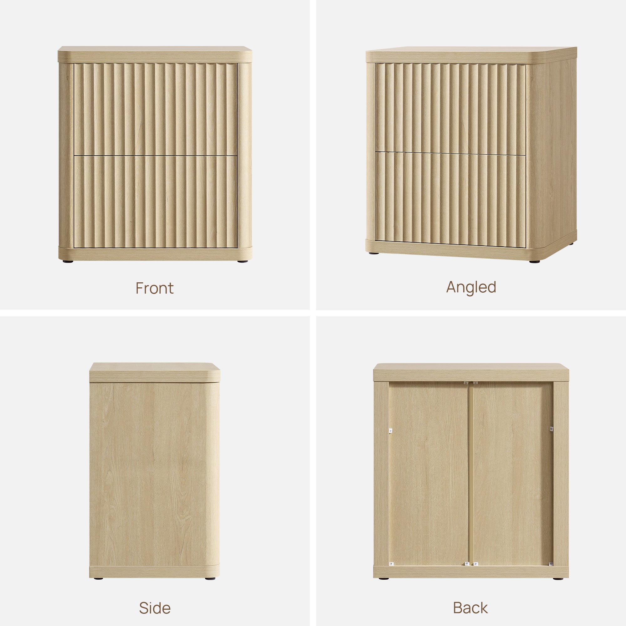 Cas 2-Drawer Nightstand, Fluted Style